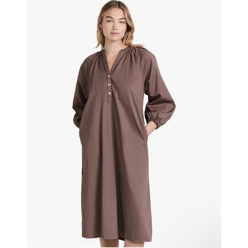 NWT Sundry Raglan Cotton Woven Henley Knee Length Brown Dress Size XL 4 Boho - Picture 2 of 16